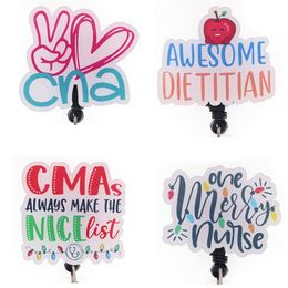 10 pcs lot Fashion Key Rings Custom CNA Awesome Dietitian One Merry Nurse Acrylic Retractable Medical Badge Holder Yoyo Pull Reel 3214