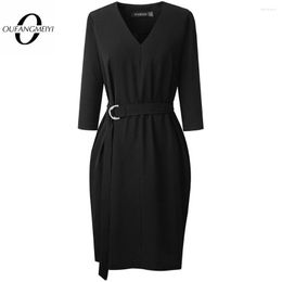 Casual Dresses Autumn Women Classic Pure Colour Wear To Work Ladylike Shift Loose Dress EB754