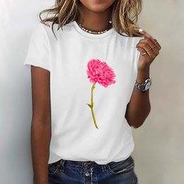 New Mother's Day Flower Print T-shirt Fashion Simple Girl