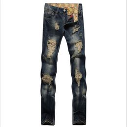 Designer Mens Jeans Big Hole The Beggar Old Style Straight Slim Fit European Wiind All Season Jeans289R