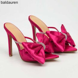 Sandals Bladauren Women Slippers Stain Butterfly-knot Crystal Fashion Sandals Female Retro Pointed Toe Stiletto High Heels Sliddes L230720