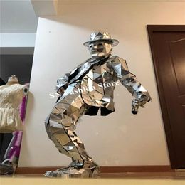 Q20 Robot men suit dj stage dance costume silver mirror robot suit disco cosplay mirror glass jacket bar mirror outfit show club p282K