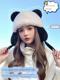 Berets Women's Panda Hat Winter Thickened Warm Furry Fashion Cute Ski Ear Protection Panama Men's And Hats