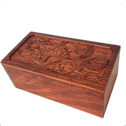 Jewellery Pouches Extra Large 19.5cm Wooden Dragon And Phoenix Jewellery Box Mahogany Pearwood Storage Carved Embossed Necklace