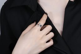 INS Summer Geometric Black Rhinestone Round Open Ring Women's Korean Version Luxury Best Friend Girl Friend Charming Couple Gift