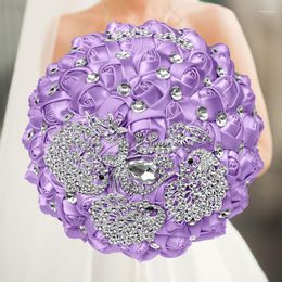 Decorative Flowers Selling 1pc/lot Purple Rhinestone Wedding Bouquet For Bride Handmade
