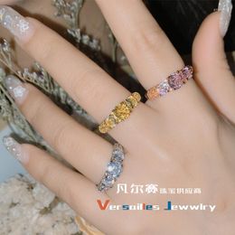 Cluster Rings Europe And The United States Ins French Light Luxury Row Diamond Zircon Ring Women Plated Colour All Matching Name Slow Bright