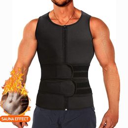 Men's Body Shapers Men Neoprene Zipper Waist Trainer Vest Tank Top Abdomen Trimmer Slimming Shaper Corset With Two Belt Sweat266I