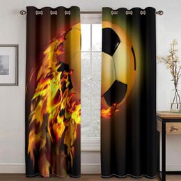 Curtain 3D Football With Fire Soccer Cool 2 Pieces Thin Children's For Boys Window Drape Living Room Bedroom Decor