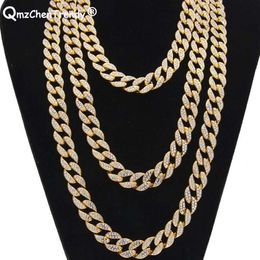 Top Quality Luxury Simulated Diamond Bling Rhinestone Miami Cuban Link Chain Men's Hip hop Necklace Jewellery 15mm width 18 20 262I