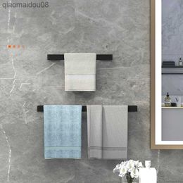 Nail-free Stainless steel Black Towel Bar Single Towel Rack Bathroom Wall Mounted Towel Storage Holder 20/30/40/50 cm L230704