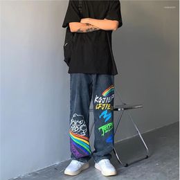 Men's Jeans Men Clothing Print Loose Bf Draping Straight For And Women 2023 Spring Andautumn Cartoon Graffiti Trousers Black