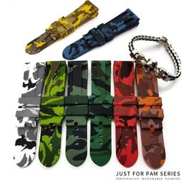 24mm 22mm 26mm Colourful Waterproof Rubber Silicone Watch Band Strap Pin Buckle Watchband Strap for Panerai Watch PAM Man Camouflag2389