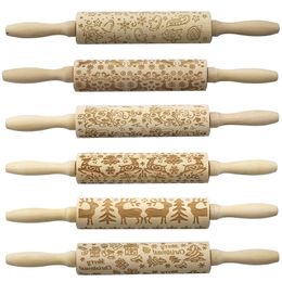 Wooden Rolling Pin Cartoon Pattern Christmas Decoration Baking Biscuit Embossed Dough Stick
