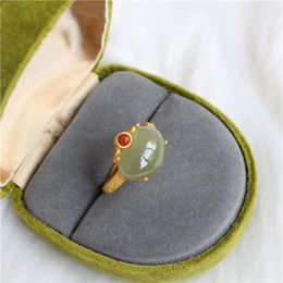 Man Time S925 Pure Silver Gold Plated Peach Heart Natural and Green Jade Ring K3Y4253n