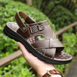 Sandals Men's Sandals Hot in Summer 2021 Waterproof Antiskid Leather Sandals Soft Sole Slippers Breathable Casual Shoes L230720