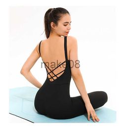 Women's Tracksuits UShape Cross Back Yoga Jumpsuits OnePieces Seamless Fitness Bodysuits With Pads Elastic Sportswear Women Tracksuits Overall J230720