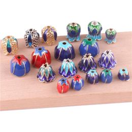 23431 20pcs lot Cloisonne Gradient Colour Alloy Enamel Tassel Cap Bead Cap DIY Jewellery Accessories198S