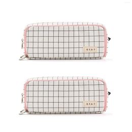 Large Pencil Case Big Capacity 3 Compartments Canvas Pouch For Boys Girls School Students A