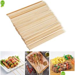 Bbq Tools Accessories New 100Pcs Bamboo Skewers Sturdy Disposable Barbecue Fruit Natural Wood Sticks Party Buffet Food Drop Delive Dhgay