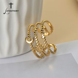 Letdiffery Fashion Sun Moon Ring Stainless Steel Women Vintage Golden Adjustable Size Ring Party Jewelry Gifts Dropshipping