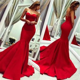 2020 Charming Red Strapless Evening Gowns Formals Wear Mermaid Long Backless Plus Size Prom Gowns Cheap Bridesmaid Dress292L