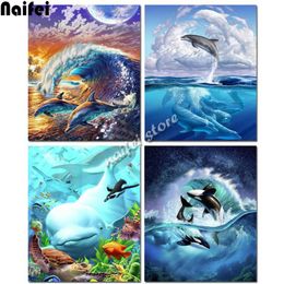 Diamond Painting Art Dolphin Orca Wave 5d Needlework Embroidery Whale Mosaic Home Decor Handmade Picture Of Rhinestones252I