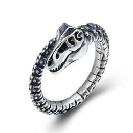 925 Sterling Silver Jewellery Punk Creative Dinosaur Skeleton Adjustable Ring Men Women Initial Statement LOVE Ring220f