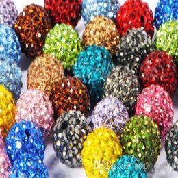 100pcs lot 10mm mixed k252 Colour Micro Pave CZ Disco Crystal Shamballa Bead Bracelet Necklace Beads beads LotRhinestone DIY y236h