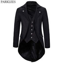 Gothic Victorian Tailcoat Jacket Men Steampunk Medieval Cosplay Costume Male Pirate Viking Renaissance Formal Tuxedo Coats 2XL Y20265S