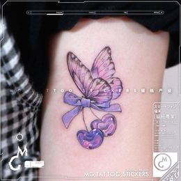 Cartoon Purple Butterfly Cherry Tattoo Sticker Tatto Wholesale Art Fake Tattoos for Women Temporary Tatoo Cute Hotwife Stickers