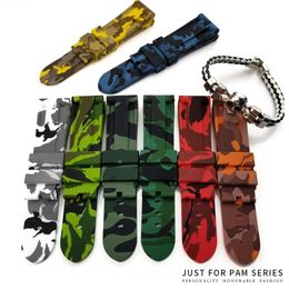 24mm 22mm 26mm Colourful Waterproof Rubber Silicone Watch Band Strap Pin Buckle Watchband Strap for Panerai Watch PAM Man Camouflag233O