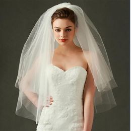 NEW 2017 Beauty Puffy White Ivory Soft Tulle Elbow Length Two Layers Wedding Bridal Veils With Comb Cut Edge303D