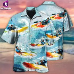 Men's Casual Shirts Summer Kayaking Colourful Unisex T 3D Print Trendy Fashion Beach Hawaiian Party Tops Short Sleeves