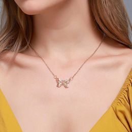 Cute Iced Out Cubic Zirconia Fashion Butterfly Necklace Hollow Choker Chain Shining Micro Inlaid Diamond Lady's Gold Color Aesthetic Pendant Jewelry Wholesale