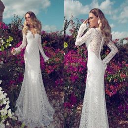 Julie Vino Full Lace Wedding Dresses 2020 Sexy Deep V-neck Long Sleeves robes de mariee Sweep Train Mermaid Bridal Gowns170R