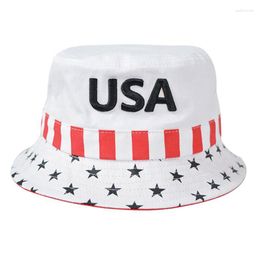 Berets Outdoor Sunscreen Cotton Bucket Hat USA Embroidered American Flag Fisherman Cap A0NF