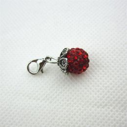 selling 20pcs lot bright red rhinestone crystal round dangle charms lobster clasp charms for glass floating lockets charms209n