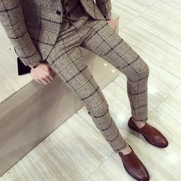 Autumn Winter Mens Plaid Pants British Slim Fit Dress Pants Men Plus Size pantalon carreaux homme casual formal For Men257G