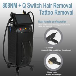 2 IN 1 808nm Diode laser machine hair & ND YAG Q-Switch 532 1024 1064NM Tattoo Removal Skin Whitening Beauty Machine