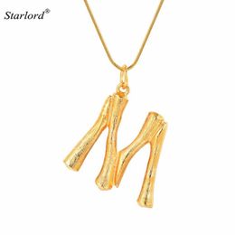 Pendant Necklaces Bamboo Initial Letter M Necklace Snake Chain Gold Alphabet Jewelry Statement Personalized Gift Charm For Women M317x