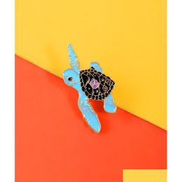 Pins Brooches Cartoon Little Turtle Alloy Brooch Enamel Pins Children039S Jewellery Goldplated Cute Cling Blue Tortoise Paint Badge S Dhkrs