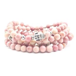 SN1380 Fashion Women's Bracelet Yoga 108 Mala Balance Bracelet 6 mm Rhodonite Stone Jewellery Trendy Buddha Head Necklace222B