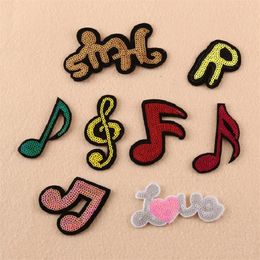 Iron On Patches DIY sequined Patch sticker For Clothing clothes Fabric Badges Sewing shiny glitter note love music etc212t