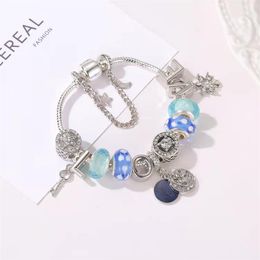16-21CM letter Jewelry blue starry sky pendant charm bracelet for 925 silver snake chain crystal beads fit DIY bangle as bosom fri294Q