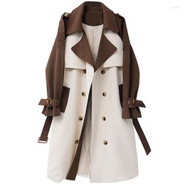 Women's Trench Coats Fashion Contrast Colour Loose Double Breasted Women Coat Korean Style Lady Elegant Patchwork Belted Windbreaker Overcoat