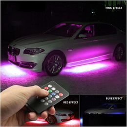 Decorative Lights 4X Car Chassis Waterproof Led Ambient Strip Underglow Atmosphere Rgb Lamp Bar Truck Side Light Accessories Drop De Dh6Fe