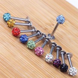 Body Jewellery Tragus Earring 20pcs lot Mix 10 Colours 6-12mm Shamballa Ball CZ Gem Disco 3 5mm Body Jewellery Lip Ring Labret Piercing198p