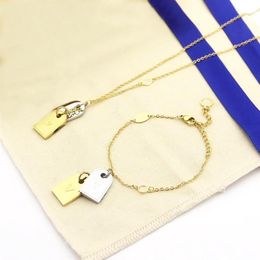 Fashion Jewellery Sets man Lady Women Gold Silver-color Metal Engraved Initials Double Square Pendant Nanogram Tag Necklace Bracelet332C