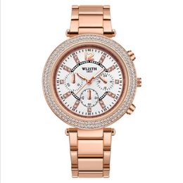 Stainless Steel Strap Lignt Luxury Elegant Womens Watches Perfect Moment Full Diamond Round Dial Quartz Rose Gold Wrist Watch WLIS2318